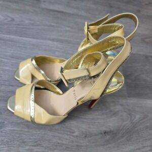 Christian Louboutin Gold Leather‎ Ankle Strap Heels Open Toe Sandals 39